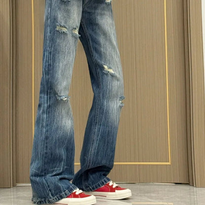 Denim Pants Blue Holes Spring Autumn Y2k Pantalones De Mujer Korean Trousers