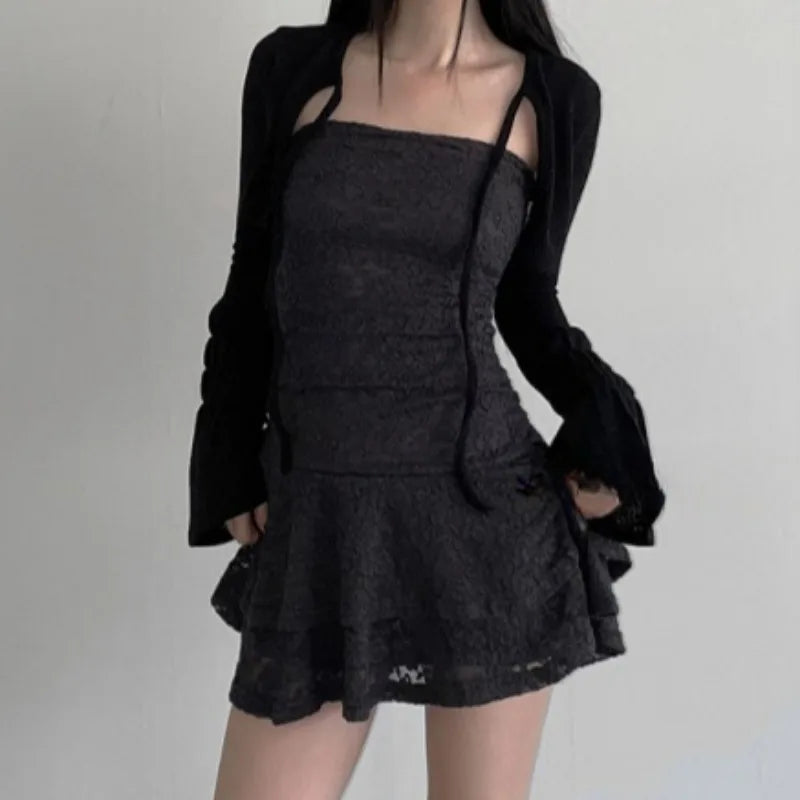 Y2k Clothes Lace Dresses Spring Summer Mini Dress Korean Off Shoulder Vestidos