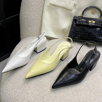 New Spring Designer Pumps Pointed Toe Square Heels Mule Shoes Zapatos De Mujer