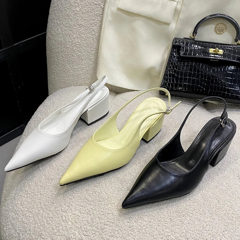 New Spring Designer Pumps Pointed Toe Square Heels Mule Shoes Zapatos De Mujer