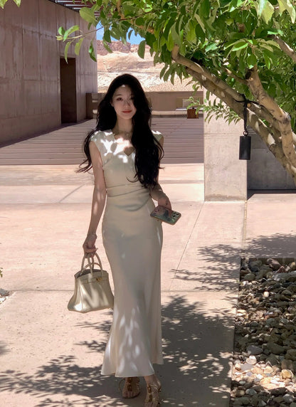 Vneck Slim Midi Dresses for Sleeveless Party Prom Female Clothes Summer
