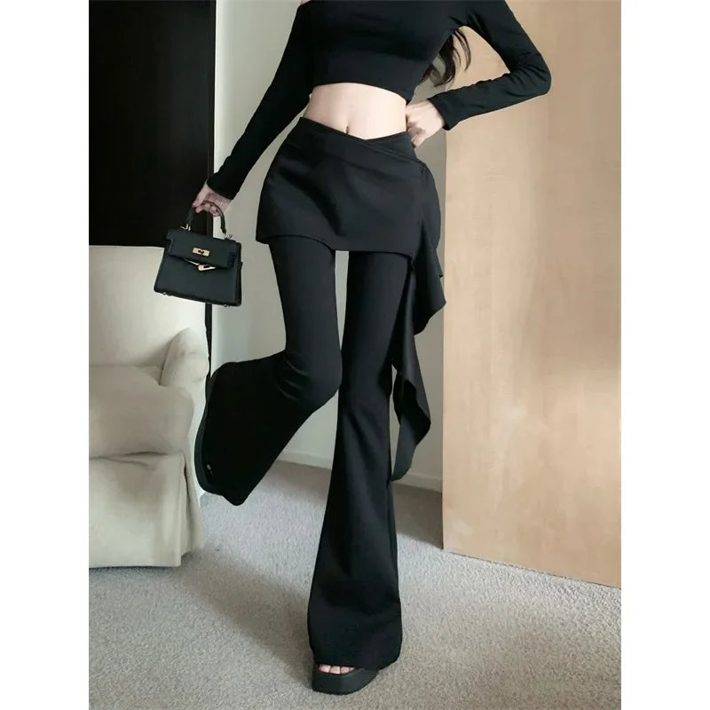 Korean Irregular Skirt Splicing Slim Pants Autumn New Color Allmatch Wide Leg Pants