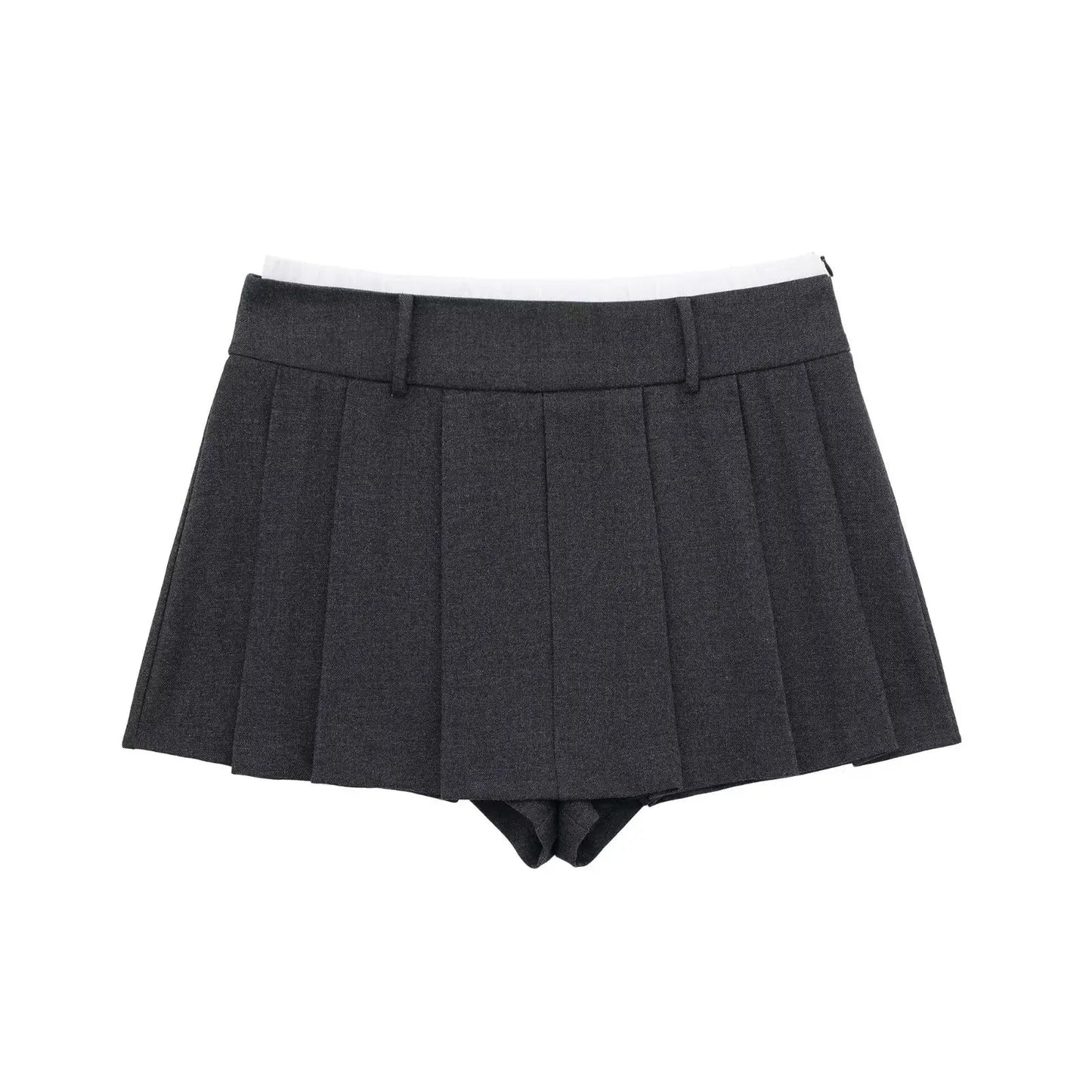 Patchwork Pleated Mini Pant Skirts Woman Autumn High Waist Aline Short Faldas Female Skirt