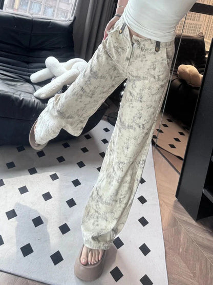 Tie Dye Jeans Y2k High Waist Baggy Denim Pants American Retro Wide Leg Trousers New