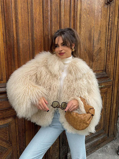 Warm Fluffy Faux Fur Coat Long Sleeve Short Coats Winter Female High Street Outercoat