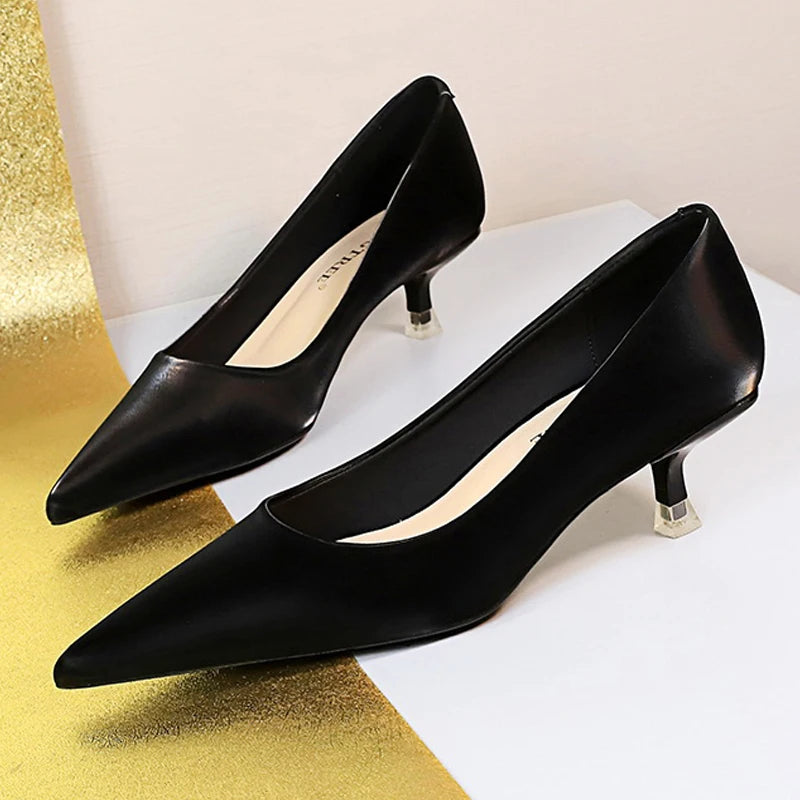 Shoes 4.5 Cm Heels Pointed Toe Woman Pumps Kitten Heels Large Size 34-43 Mid Heeled Female Shoes