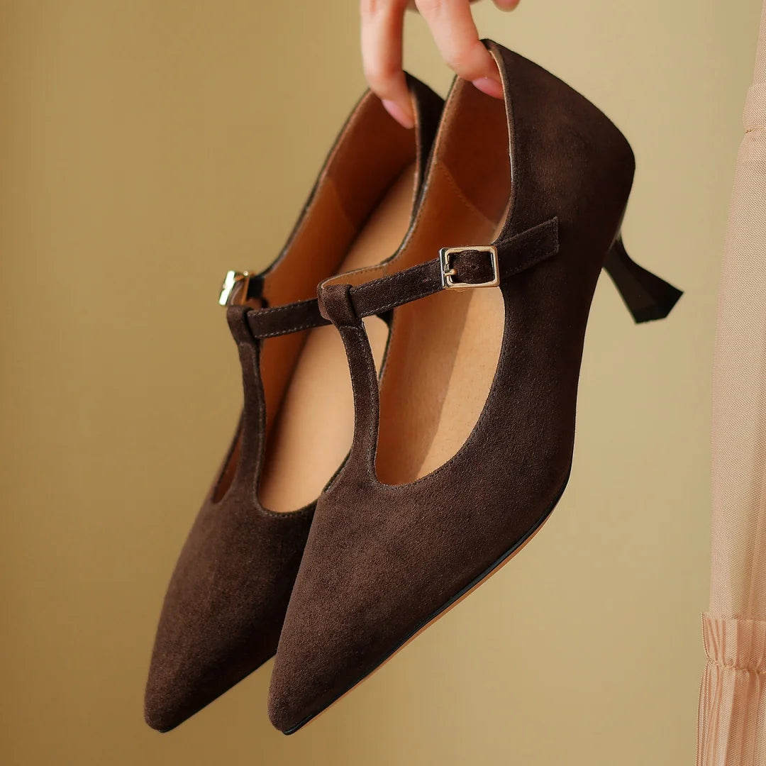Natural Suede Leather Thin High Heel Pointed Toe Pumps Spring Autumn New Heeled Retro Heeled Shoes