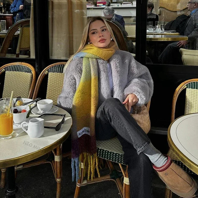 Winter Faux Rabbit Fur Coat Soft Warm Furry Fur Jacket Street Style Girl Outerwear Overcoat