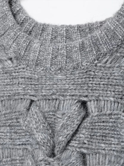 Knitted O-neck Sweaters Loose Gray Long Sleeve Pullover Sweater Woman Versatile Street Knitwear