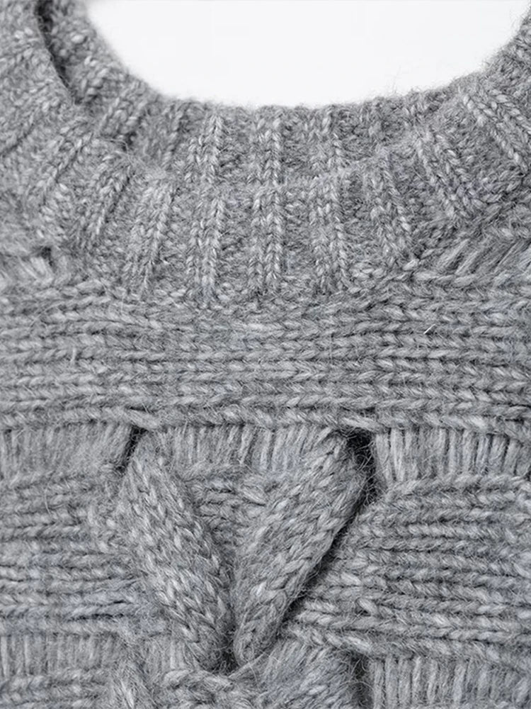 Knitted O-neck Sweaters Loose Gray Long Sleeve Pullover Sweater Woman Versatile Street Knitwear