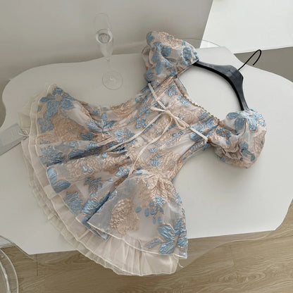 2000s Y2k Mini Dress French Dress Evening Party Clothing Outwear Short Sleeve Bodycon Summer