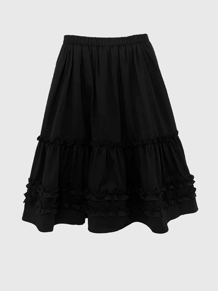 Splicing Fungus Lace Half Skirt Spring Sweet Temperament Elastic Waist Color Aline Long Skirts
