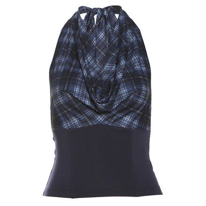 Korean Sleeveless Tank Tops Plaid Y2k Crop Top Female Outdoors Backless Blouse