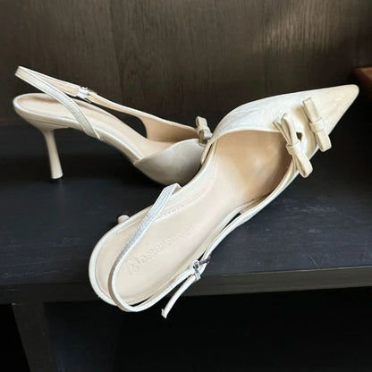 Spring Bowknot Strap Thin Heeled Shoes Hollow Pointed Fine High Heels Wedding Banquet Shallow Mouth Female Sandals