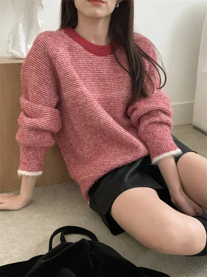 Retro Pullovers Stripes New Loose Soft Daily Winter Ol All Match Knitted Sweaters