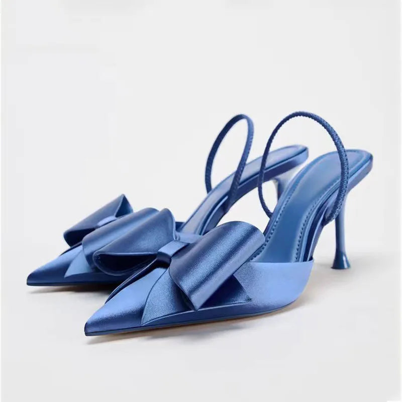 Square Rhinestone Mid Heels Pumps for Woman White Tassel Texture Black Sole Slingbacks Shoes Point Head Spike Heel Sandals
