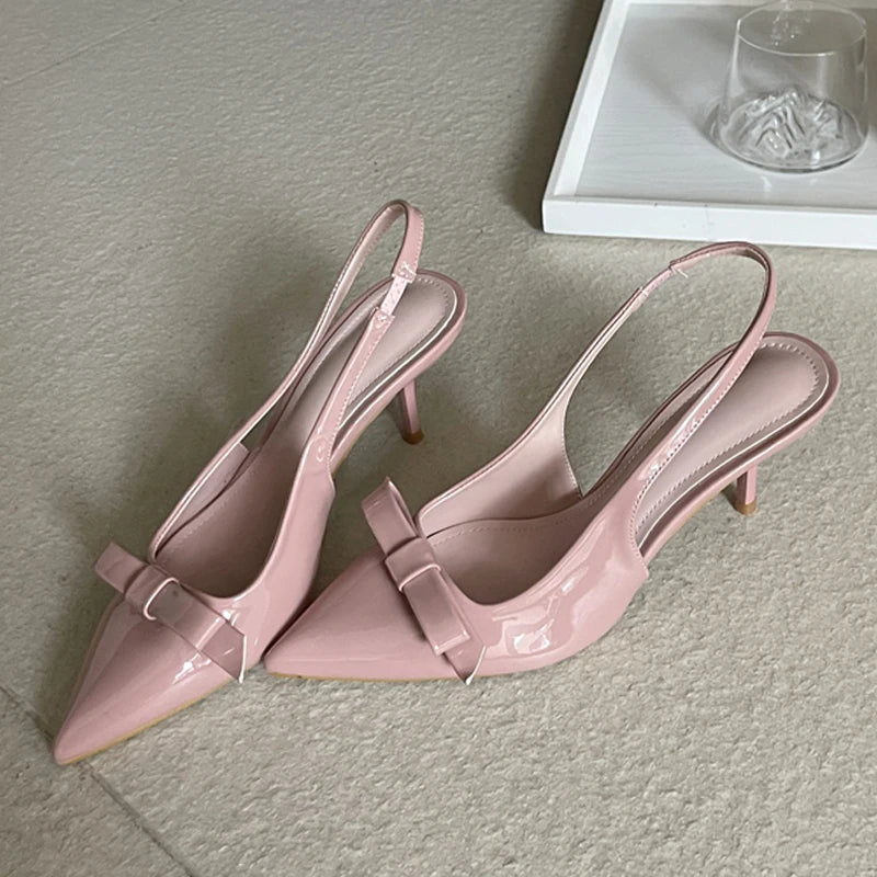 Butterflyknot Slingbacks Pumps Pointed Toe Thin Heels Banquet Prom Shoes Big Size 43
