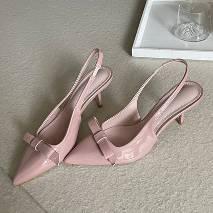 Butterflyknot Slingbacks Pumps Pointed Toe Thin Heels Banquet Prom Shoes Big Size 43