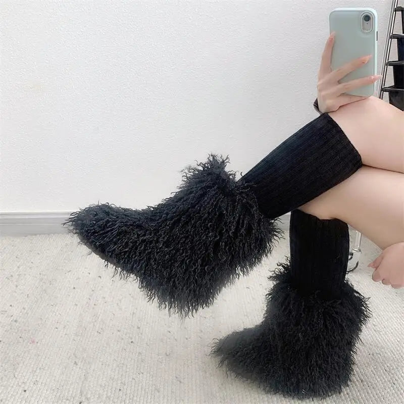 Harajuku Y2k Fluffy Furry Snow Boots Winter Thick Warm Outdoor Fur Boots Lotita Boot Shoes