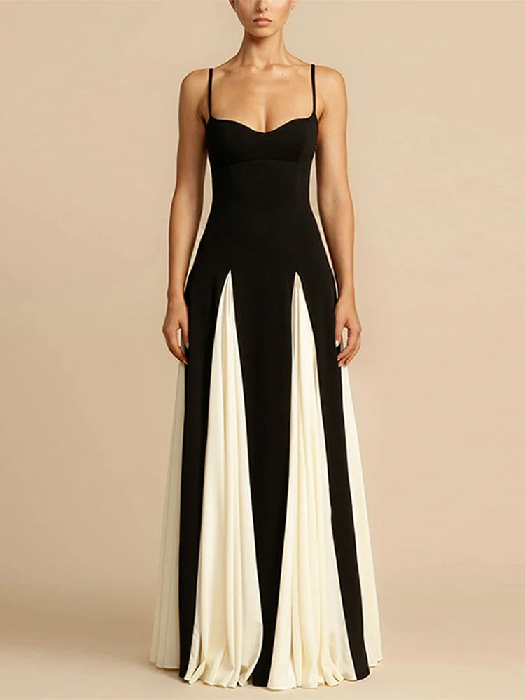 Patchwork Strap Maxi Dress Sleeveless Backless Female Sling Dresses Summer New Party Lady Robe