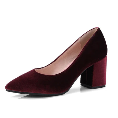 Velvet Mary Jane Shoes Pearls Buckle Highheeled Velour Green Burgundy Pumps Office Banquet Party Dress Shoes 3343