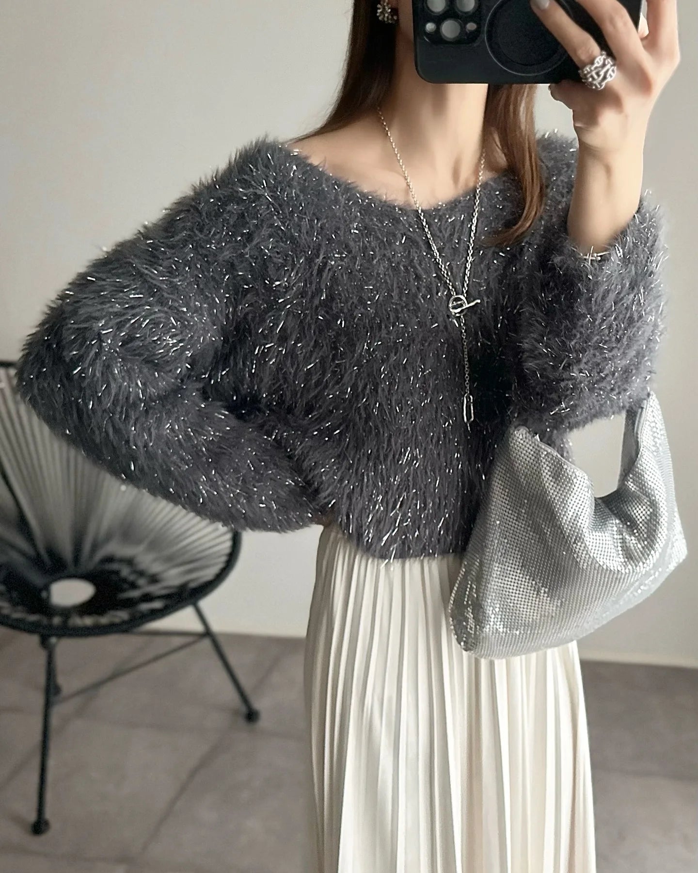 Sweet Hot Girl Vneck Sweater Longsleeved Bright Silk Knitted Pullover Female Clothes