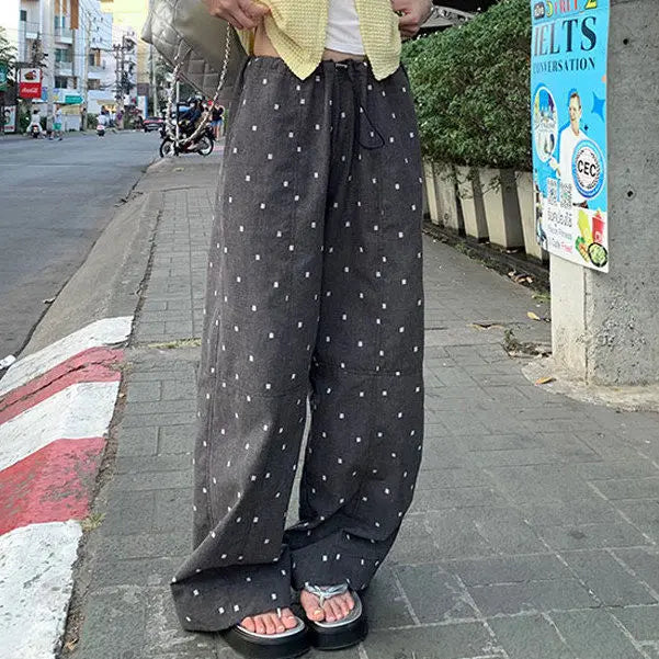Summer Hot Retro Internet Celebrity Korean New Straight Tube Loose Wave Embroidery Pants Trend