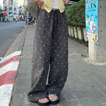 Summer Hot Retro Internet Celebrity Korean New Straight Tube Loose Wave Embroidery Pants Trend