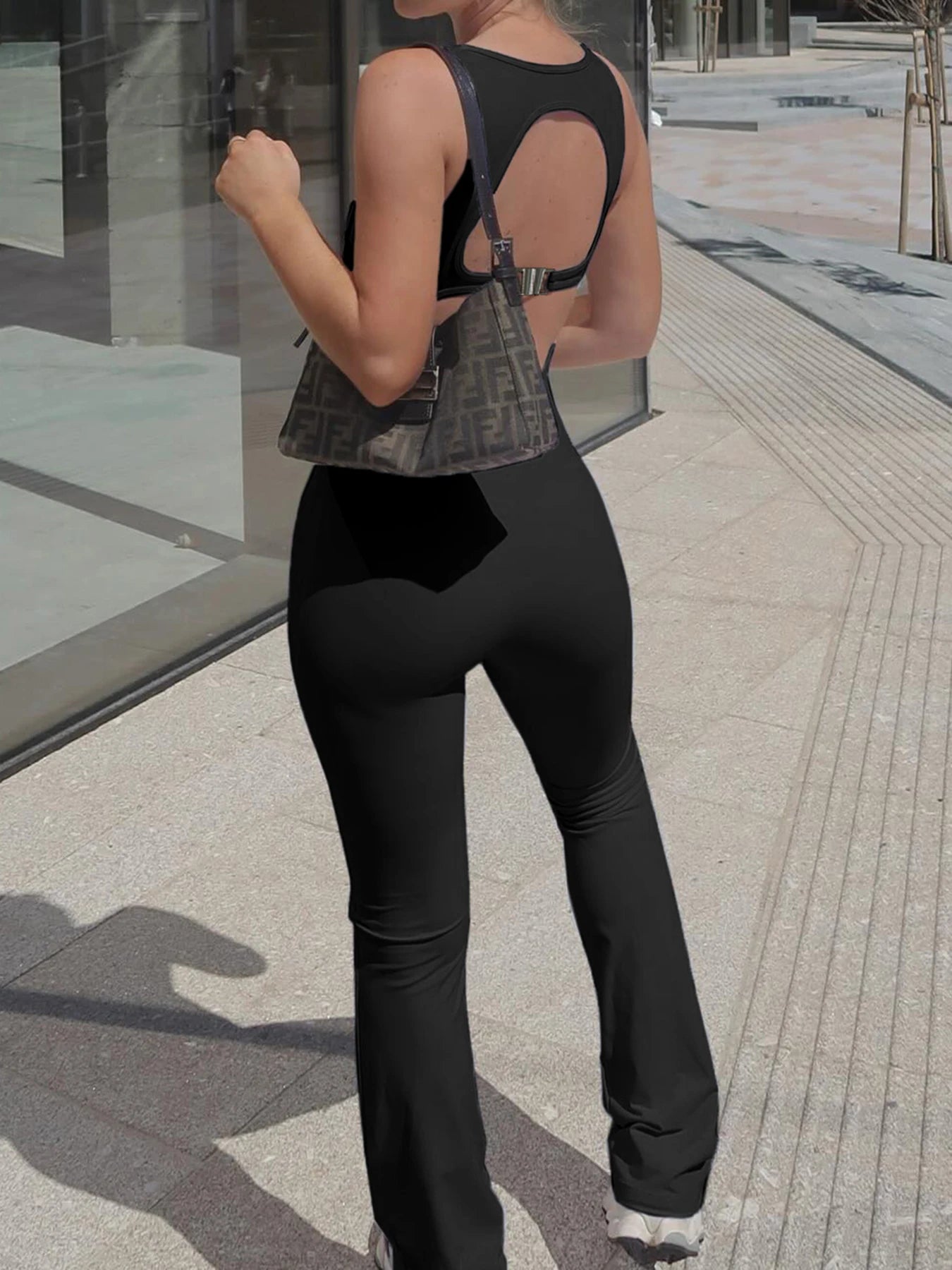 Backless Skinny Black Jumpsuits for Sleeveless Square Collar Rompers Rave Summer Vacation Baddie Outfits
