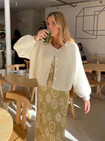 Retro Plush Single Breasted Cardigan Loose O-neck Short Sweaters Female Winter Autumn Street Knitwear