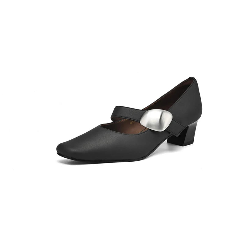 Genuine Leather Pointed Toe Dress Shoes Low Heel Pumps