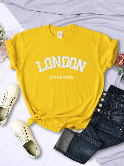 London Westminster Street Letter Tshirt Summer Breathable Crop Top Sport Tee Clothes Sweat Cool Soft T-shirt Female