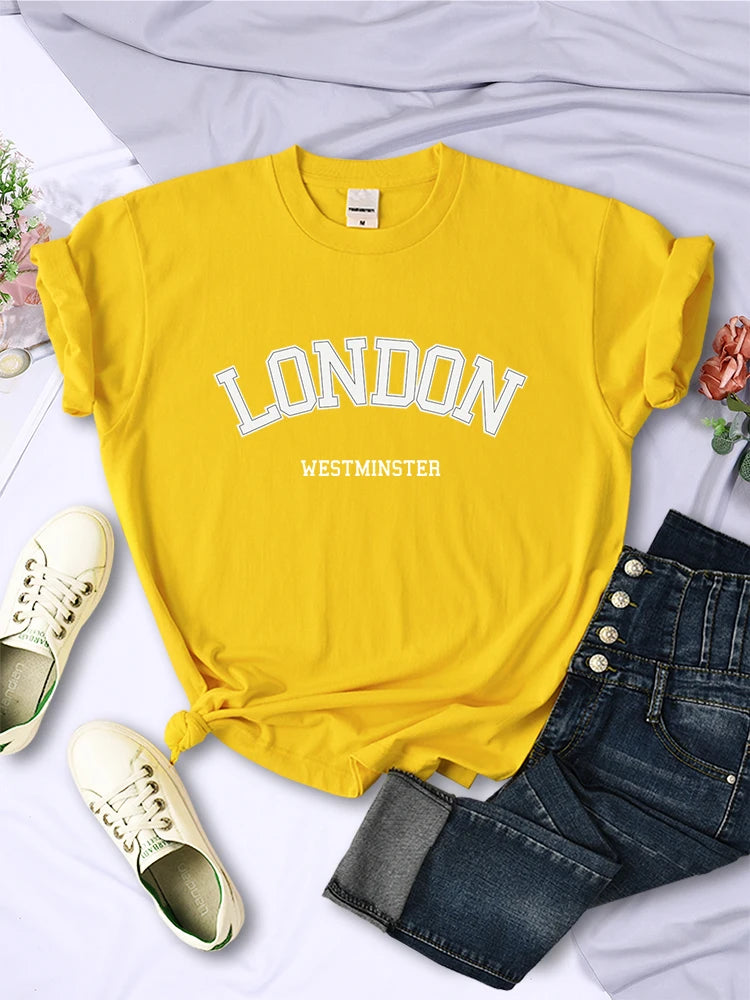 London Westminster Street Letter Tshirt Summer Breathable Crop Top Sport Tee Clothes Sweat Cool Soft T-shirt Female