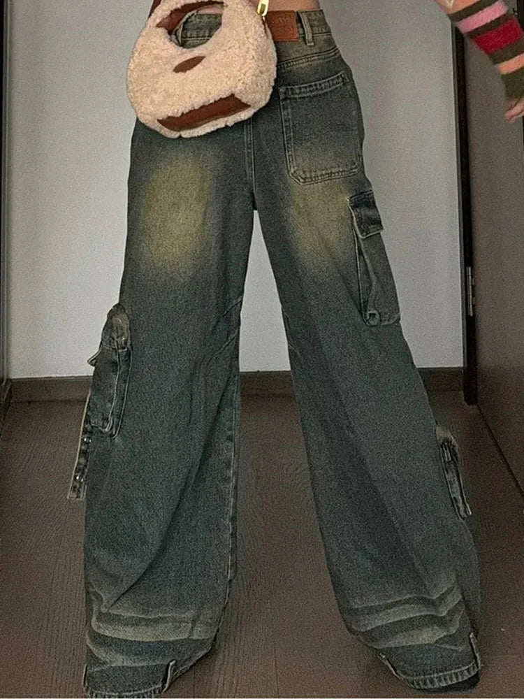 Japanese Trousers Baggy Cargo Pants Office Lady Wide Pants Long Jeans Cyber New Trend