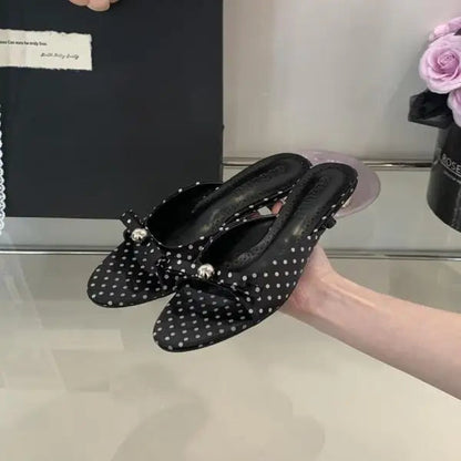 String Bead Highheeled Shoes Lady Slippers Outdoor Slides Pantofle Butterflyknot Low Rubber Flip Flops Hawaiian Pu