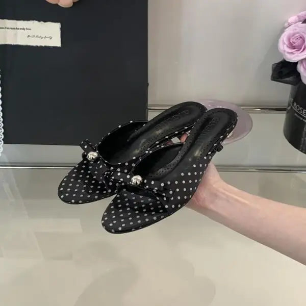 String Bead Highheeled Shoes Lady Slippers Outdoor Slides Pantofle Butterflyknot Low Rubber Flip Flops Hawaiian Pu