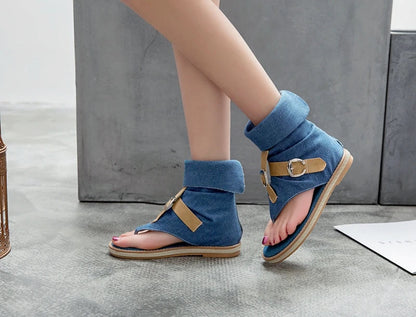 Blue Shoes Buckle Gladiator Sandals Summer Jeans Boots Booties Sandalias Size 43
