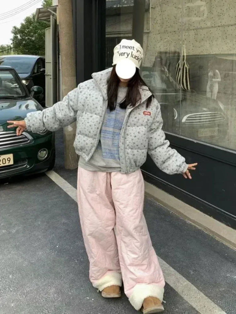 Y2k Fleece Pants Baggy Embroidery Thick Korean Trousers Harajuku Causal Female Winter Joggers