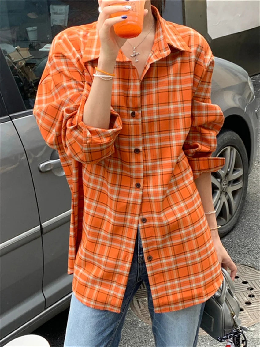 Autumn Plaid Shirts New Loose Plaid Gentle All Match Daily Coats High Street Slim