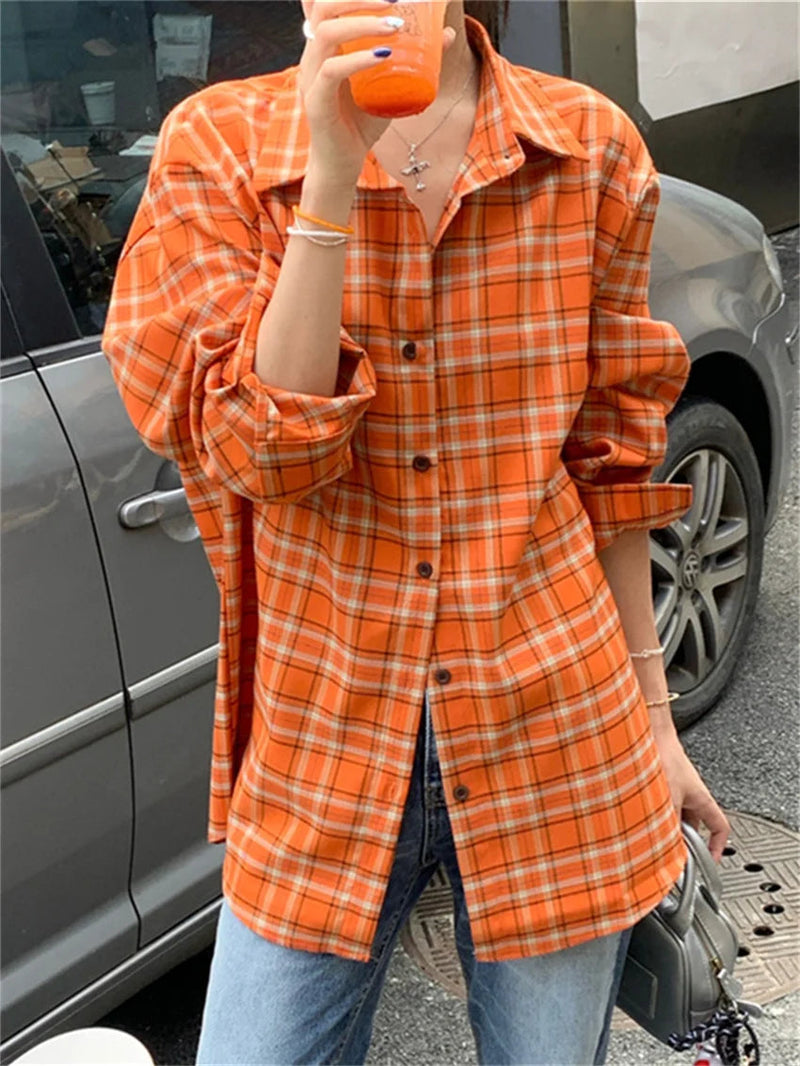 Autumn Plaid Shirts New Loose Plaid Gentle All Match Daily Coats High Street Slim