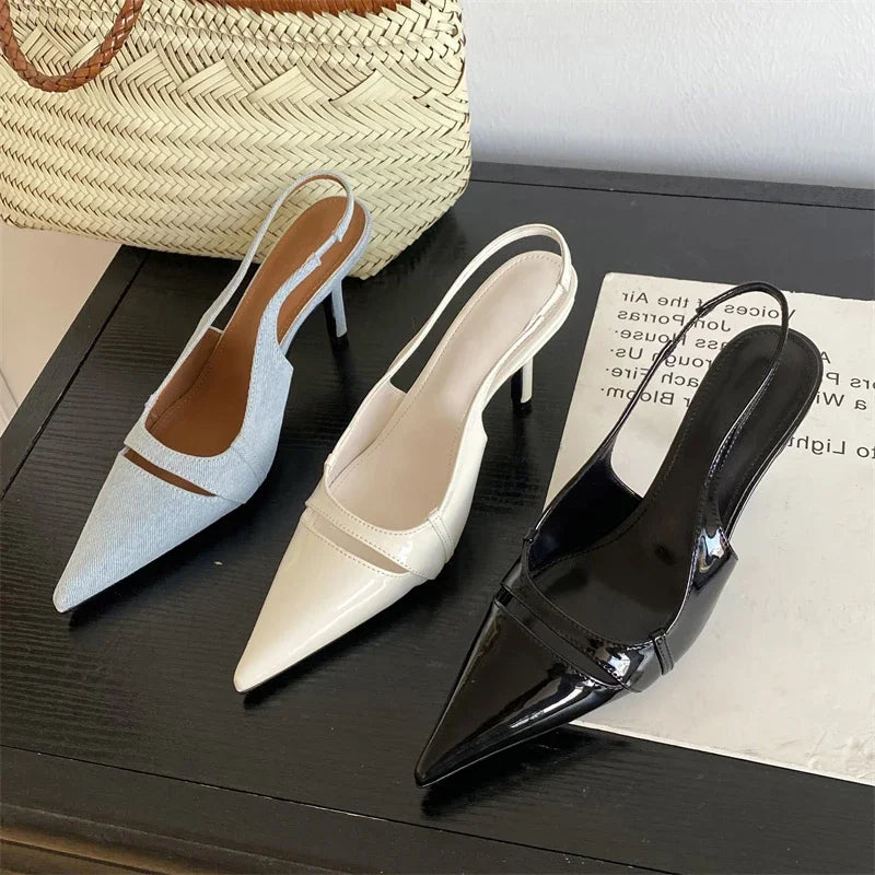 Design Hollow Out Pointed Toe Pumps Street Style Thin Low Heels Street Style Stripper Sandals Shoes