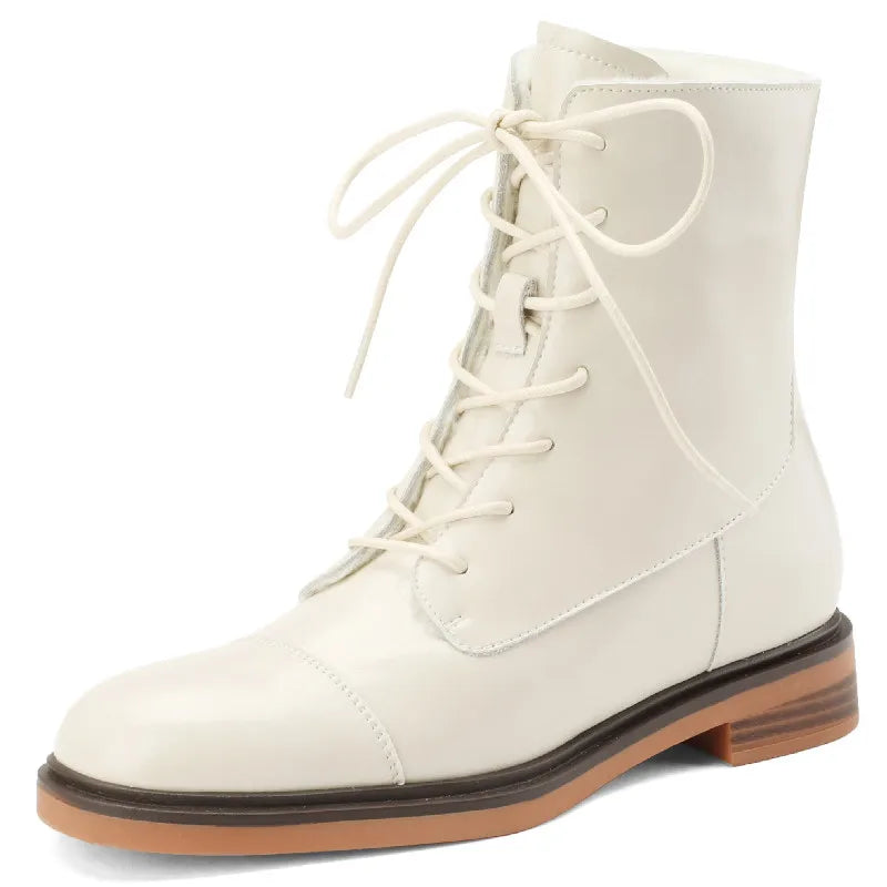 Autumn Winter Ankle Boots Office Genuine Leather Wool Low Heels Comfortable Shoes Woman