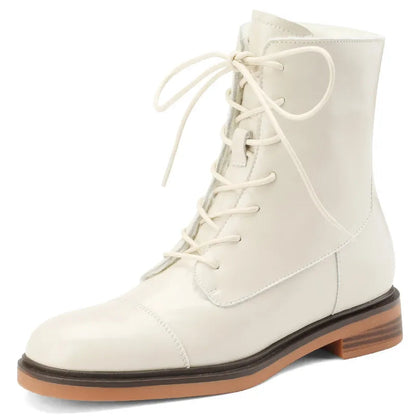 Autumn Winter Ankle Boots Office Genuine Leather Wool Low Heels Comfortable Shoes Woman