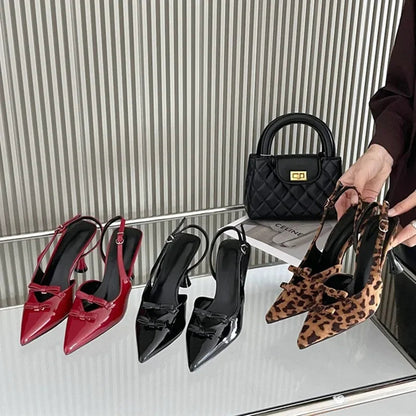 Brand Designer High Heels Bow Pointed Toe Thin High Heeled Sandals Pumps Summer Slingback Dress Shoes