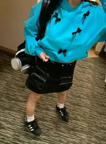 Autumn for Korean Style Bow Aesthetic Hoodie Sweatershirt Harajuku Coat Gothic Emo Hippie Jacket Mall Goth