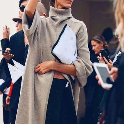 Stylish New Knitting Tops Commuter Turtleneck Sweater Coats Female Warm Long Sleeve Split Jumper Pullover Knit