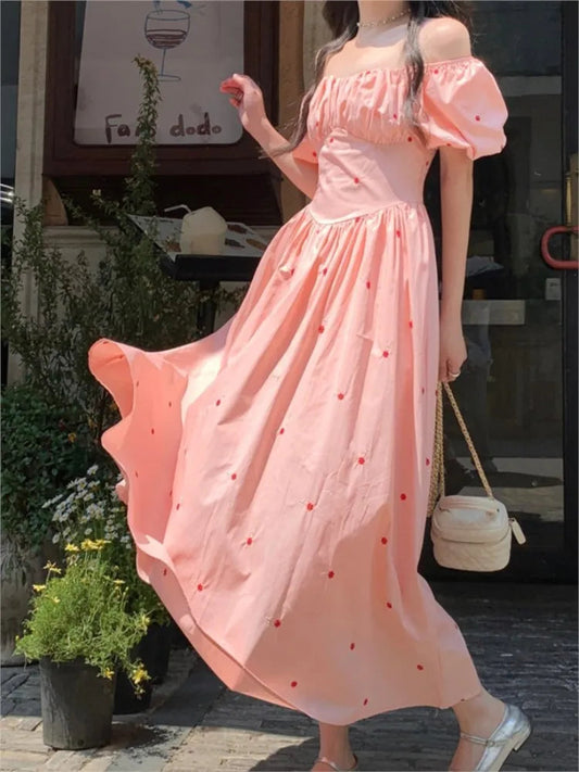 Fairy Midi Dress of Causal Puff Sleeve Party Dress Female One Piece Y2k Clothes