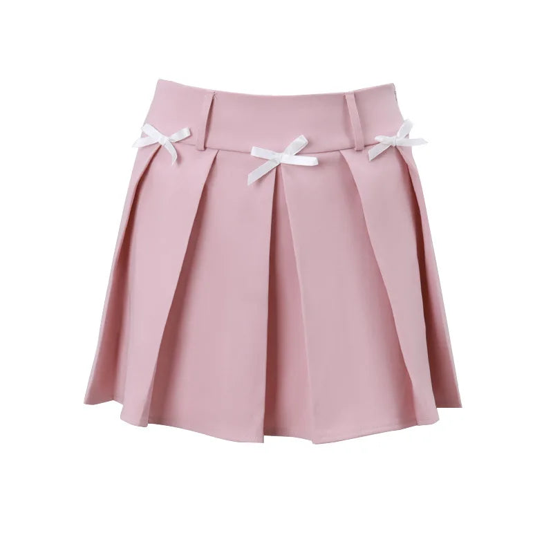 Europe and America Summer New French Style Sweet Bow Tie Up Half Aline Skirt Pleated Skirt