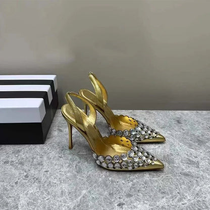New Super Rhinestone Shallow Stiletto Pointed Shoes Roman Cutout High Heeled Sandals