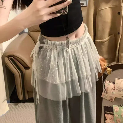 Korean Polka Dot Mesh Color Aline Skirt Spring New High Waist Hollow Seethrough Mini Skirt